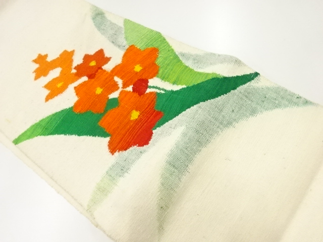 アンティーク　手織り真綿紬花模様織出し名古屋帯